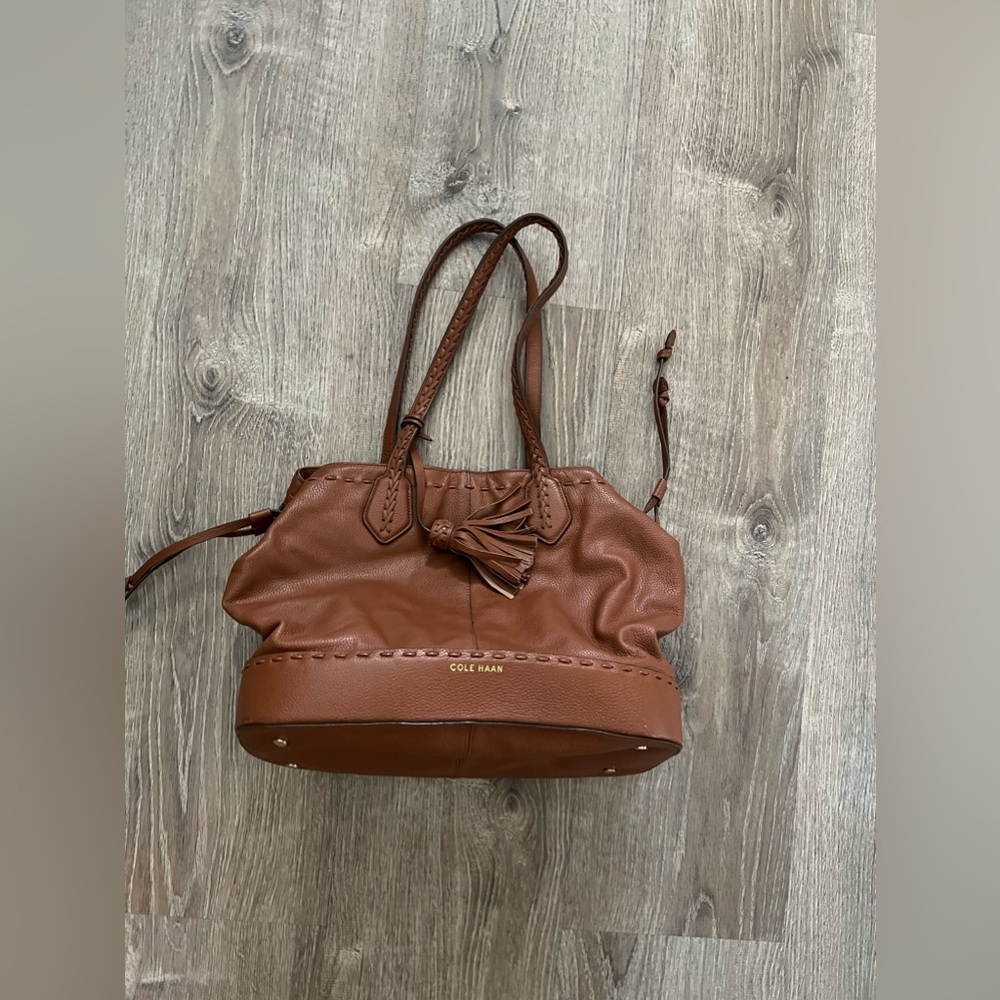 Cole Haan Camel Allesa Drawstring Leather Tote